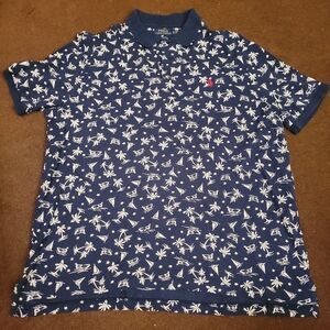 Polo by Ralph Lauren Navy and White Patterned Polo Shirt